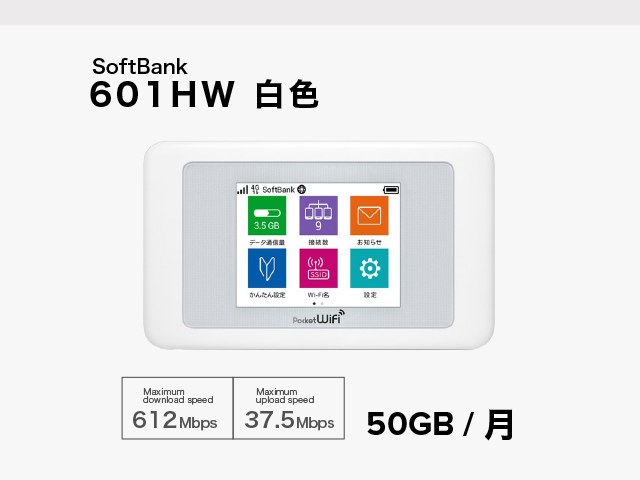 SoftBank 601HW 白色 [ 11天租借 ]